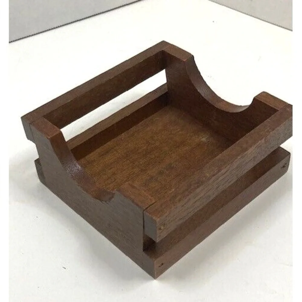 Vintage MCM Wood and Rope Round Coaster with Caddy Set of‎ 4 Boho 70s